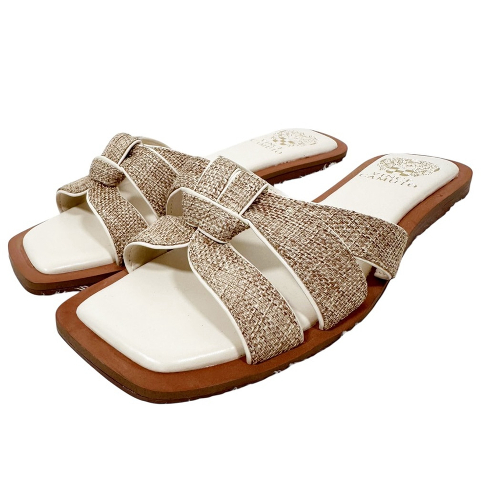 Vince Camuto Slip on Sandals Tan Woven Flats Byrdy Beachy Resort Cruise Size 7M - Picture 2 of 8